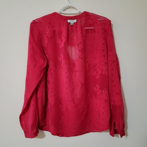 Katherine Barclay Montreal Womens Sheer Blouse Red Long Sleeve Split Neck Size M - Picture 4 of 8